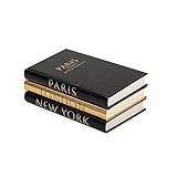 Decorative Books for Home Decor – Decorative Hardcover Display Faux Books for Bookshelf – Black and Gold Foiled Decor Books for Coffee Table – Fashion Designer Books Decor Set of 3 (Black and Gold)