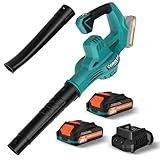 Leaf Blower Cordless with 2 * 20V Battery and Charger,2 Speed Levels, Electric Lightweight Leaf Blowers for Lawn Care, Yard, Sidewalk and Snow Blowing, Non-Slip Hand Blower