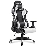 Homall Gaming Chair, Office Chair High Back Computer Chair Leather Desk Chair Racing Executive Ergonomic Adjustable Swivel Task Chair with Headrest and Lumbar Support (White)