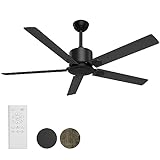 BECLOG Ceiling Fan with Remote Control, Ceiling Fans 52' Outdoor/Indoor with 6 Speeds Reversible DC Motor Ceiling Fans No Lights Modern Black for Kitchen, Living Room, Farmhouse, Patios