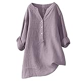 Generic qvc Shopping Online Clearance Linen Blouse Womens Linen Tops Linen 3/4 Sleeve Button Down Shirts Dressy Casual Sets for Women Soft v Neck t Shirts Women Woman Fashion Purple-3 5XL