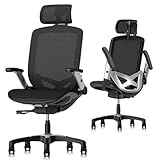 GABRYLLY Ergonomic Office Mesh Chair, High-Back Desk Chair with Sliding Seat, Adjustable Flip-up Armrest & 2D Headrest, 4-Gear Tilt Function, Swivel Computer Gaming Chair for Man Woman