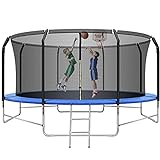 14FT Trampoline with Balance Bar & Basketball Hoop,1.4MM Thickened Recreational Trampoline for Kids & Adults, ASTM Approved Heavy Duty Outdoor Trampoline with Safety Enclosure Net, Ladder, Jumping Mat