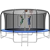 14FT Trampoline with Balance Bar & Basketball Hoop,1.4MM Thickened Recreational Trampoline for Kids & Adults, ASTM Approved Heavy Duty Outdoor Trampoline with Safety Enclosure Net, Ladder, Jumping Mat