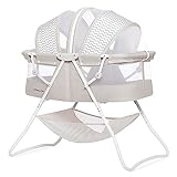 Dream On Me Karley Bassinet in Grey, Lightweight Portable Baby Bassinet, Quick Fold and Easy to Carry , Adjustable Double Canopy, Indoor and Outdoor Bassinet with Large Storage Basket.