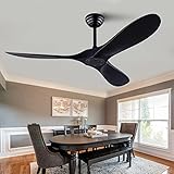 QUTWOB 52' Ceiling Fan with Remote Control No Lights,Modern Reversible DC Motor Indoor Outdoor 3 Blades Ceiling Fans for Patio Bedroom Living Room(Black)