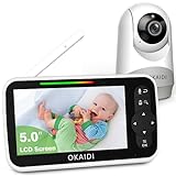 OKAIDI Baby Monitor with Camera and Audio, 5' Large Screen with 30-Hour Battery, 1000ft Range Video Baby Monitor, Remote Pan-Tilt-Zoom Baby Monitor No WiFi, Night Vision, VOX, 2-Way Talk, 8 Lullabies