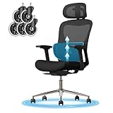 GABRYLLY Ergonomic Mesh Office Chair, Home Desk Chair with Adjustable Lumbar Support, 3D Armrest, Headrest, 4-Level Tilt Back, High Back Ergonomic Chairs with Wide Cushion Seat