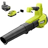 RYOBI ONE+ 18V 100 MPH 325 CFM Cordless Battery Variable Speed Jet Fan Leaf Blower with 4.0 Ah Battery and Charger, GREEN