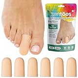 ZenToes 6 Pack Gel Toe Cap and Protector - Cushions and Protects to Provide Relief from Missing or Ingrown Toenails, Corns, Blisters, Hammer Toes (Small, Beige)