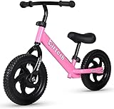 Birtech 12 Inch Toddler Balance Bike for Kids 2-6 Years Old, Adjustable Seat Height, Indoor Outdoor Toy Bicycle With No Pedals, Pink