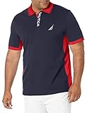 Nautica Men's Short Sleeve Color Block Performance Pique Polo Shirt, Navy, Large