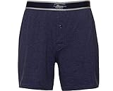 G.H. Bass & Co Cotton Stretch Knit Boxers Tagless Ultra Comfort Button Fly Microfiber Waistband (3 Pack) (Large, Navy/Heather Navy)