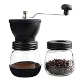Stlend manual Coffee Grinder, Hand coffee grinder mill with Ceramic Burrs, Two Clear Glass Jars 12 oz (350 ml) Each, Stainless Steel Handle, Suitable for Camping and Home Use