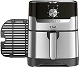 T-fal Easy Fry and Grill Air fryer, Stainless Steel, 4.4Quart/4.2L, Die Cast Grill Plate, Digital Recipe Book