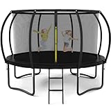 Liyarya Trampoline 12FT 14FT 15FT 16FT Trampoline for Kids/Adults - Outdoor Recreational Trampolines with Enclosure Net Curved Poles and Ladder, Heavy Duty Trampoline Anti-Rust Coating, ASTM Approval