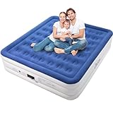 OhGeni King Air Mattress with Built in Pump, 18 Inch Elevated Quick Inflation/Deflation Inflatable Bed,Durable Blow Up Mattresses for Camping,Travel,Home,Guests,Indoor,Blue Portable Airbed