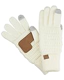 C.C Unisex Cable Knit Winter Warm Anti-Slip Touchscreen Texting Gloves, Ivory
