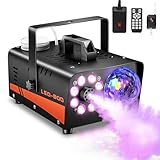 Dashsafe Smoke Machine, Fog Machine with Disco Ball Lights, 600W and 3000CFM with 13 Colorful LED Lights Effect, Wireless Remote Control, Perfect for Parties, Wedding, Halloween, and DJ Stage, Indoor