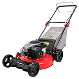 PowerSmart 21 in. Self Propelled Lawn Mower with Briggs and Stratton E550 140cc Gas Engine, 3-in-1 Mulching, Side Discharge, Bagging Features, Adjustable Cutting Height