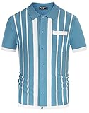 Mens Vintage Striped Knit Polo Shirts Short Sleeve Slim Fit T-Shirts Blue M
