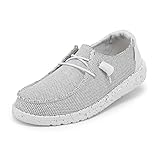 Hey Dude Women's Wendy Sox Stone White Size 9 | Women’s Shoes | Women’s Lace Up Loafers | Comfortable & Light-Weight