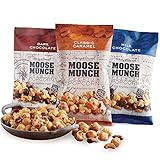 Moose Munch Premium Popcorn Trio By Harry & David, Classic Caramel, Milk And Dark Chocolate (3-Pack), Popcorn Gift Basket, Variety Pack, Movie Night Snacks