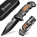 NedFoss Pocket Folding Knife DA75, 3 in 1 Pocket Knife for Men, Survival Knife with Liner-Lock Belt Clip, Seat Belt Cutter, Glass Breaker, Hunting knife for Camping Hiking