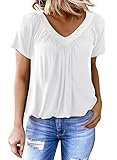 Dokotoo Womens Ladies Plus Size Summer Short Sleeve Shirts Casual V Neck Solid Loose Fit Casual Blouse TShirts for Women Plain Tee Tunic Tops White XXL