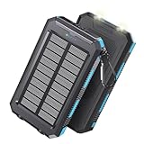 jskei Solar Charger Power Bank - 36800mAh Type-C 5V3.1A Fast Charging Power Bank. Equipped with a Powerful Flashlight, Compass, IP65 Outdoor Waterproof Portable Power Bank (Blue)