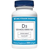 The Vitamin Shoppe Vitamin D3 5000IU Softgel, Supports Bone & Immune Health, Aids in Cellular Growth & Calcium Absorption, Gluten Free & Once Daily Formula (200 Softgels)