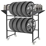 Neorexon Tire Storage Rack 44' x 44' x 18', Rolling Tire Rack Adjustable, Tire Rack for Garage Black with 4 Casters for Garage Storage
