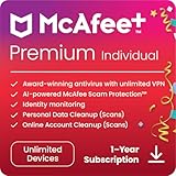 McAfee+ Premium 2024 Individual Plan | Unlimited Devices | Identity and Privacy Protection Software includes Unlimited Secure VPN, Identity Monitoring, Password Manager and Antivirus | Download