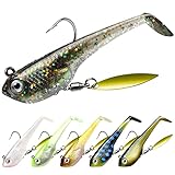 TRUSCEND Fishing Jigs Lures with Handmade Lead Heads Paddle Tail Spinner Baits for Bass Trout Walleye Musky Soft Plastic Fishing Lures