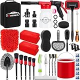 GPUSFAK 39Pcs Car Wash Cleaning Kit with Foam Gun Sprayer Detailing Brushes Collapsible Bucket Windshield Cleaning Tool Tire Brush Towels Complete Interior Exterior Detailing Set for Car