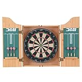 DMI Sports Deluxe Bristle Dartboard Cabinet Set with Electronic Scorer Includes 2 Dart Sets and a Chalk Scoreboard – Light Oak