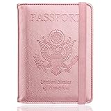 WALNEW RFID Passport Holder Cover Wallet for Women Men, PU Leather Card Holder Passport Case Travel Essentials for Family Vacation, Rosegold