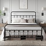 Yaheetech Classic Metal Platform Bed Frame Mattress Foundation with Victorian Style Iron-Art Headboard/Footboard/Under Bed Storage/No Box Spring Needed/Queen Size Black