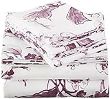 Amazon Brand – Pinzon Signature 190-Gram 100% Cotton Heavyweight Velvet Flannel Bed Sheet Set, Queen, Floral Amethyst