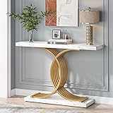 Tribesigns Gold Entryway Table, Modern 39-Inch Console/Accent Table with Geometric Metal Legs, Faux Marble Narrow Wood Sofa Table, Foyer Table for Entrance, Living Room (Gold & White)