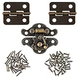 17PCS Jewelry Box Hinges Small Hinges for Wooden Box Antique Right Hook Engraved Latch Hasp Hinges and Box Corner Protectors Hardware Kit Bronze Hinge with Matching Screws for Decorative Cabinet