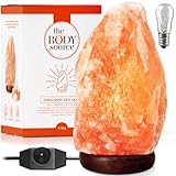 The Body Source Himalayan Salt Lamp 8-10 inches (7-11Ib), includes Lamp Dimmer Switch and Night Light - All Natural Salt Lamp with Handcrafted Wooden Base and Salt Lamp Light Bulb Replacement