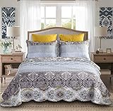 YAYIDAY Patchwork Bedspread Quilt Set - Reversible Breathable Colorful Blanket Floral Quilted Coverlet with Pillow Shams, Country Rustic Bohemian Pattern Rural King Size