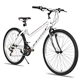 HILAND Bamcbase Womens Mountain Bike, 24 26 Inch 21 Speeds Hybrid Commuter Bicycle for Adults, Sport Hardtail Trail MTB White