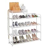 Sywhitta 4-Tier Free Standing Shoe Rack with Storage Boxes - High Capacity Organizer for Corridor, Living Room, Balcony, Bedroom, White