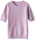Women's Crewneck Cable Knit Short Sleeve Sweaters, Solid Color Summer Pullover Tops, D Cable Lilac, Medium