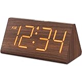 DreamSky Wooden Digital Alarm Clocks for Bedrooms - Electric Desk Clock with Large Numbers, USB Port, Battery Backup Alarm, Adjustable Volume, Dimmer, Snooze, DST, 12/24H, Wood Décor (Brown)