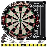 Viper League Pro Regulation Bristle Steel Tip Dartboard Starter Set with Staple-Free Bullseye, Radial Spider Wire, High-Grade Sisal with Rotating Number Ring, Chalk Cricket Scoreboard, Steel Tip Darts