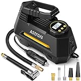 AstroAI Tire Inflator Portable Air Compressor Tire Air Pump for Car Tires - Car Accessories, 12V DC Auto Pump with Digital Pressure Gauge, Emergency LED Light for Bicycle, Balloons, Yellow
