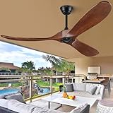 BOOSANT 60 inch Ceiling Fan Without Light, Ceiling Fan no Light with Remote Control and Quiet DC Motor, Outdoor Ceiling Fans for Patios without Lights, Solid Wood 3 Blades, ETL Listed- Dark Walnut